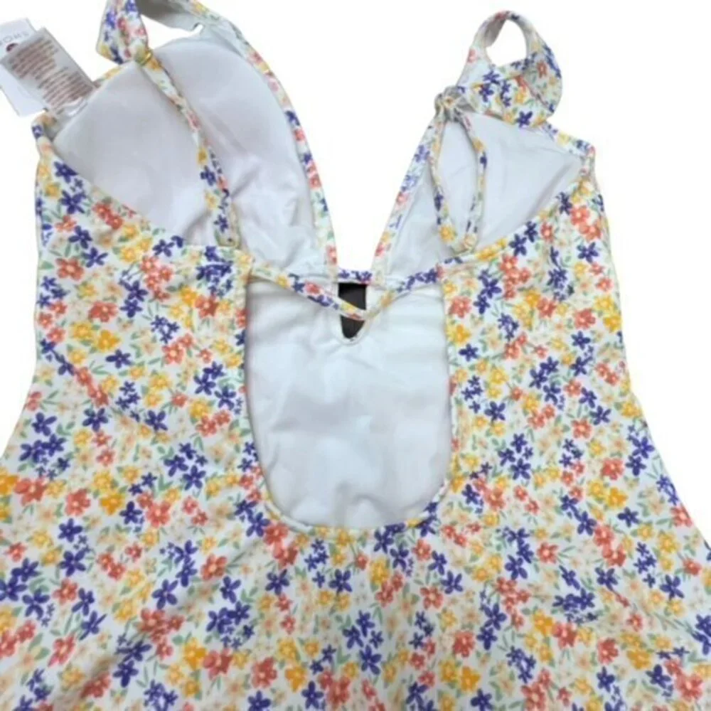 Shade & Shore Women's Ruffle Shoulder Plunge One Piece Swimsuit Ditsy‎ Floral XL